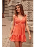 Lovely dress with an envelope neckline, coral, PR3196 - Online store - Boutique